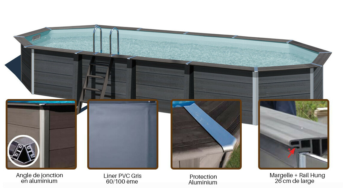 structure Kit piscine composite octogonale allongée - 8.04 m x 3.86 m H.1.24 m