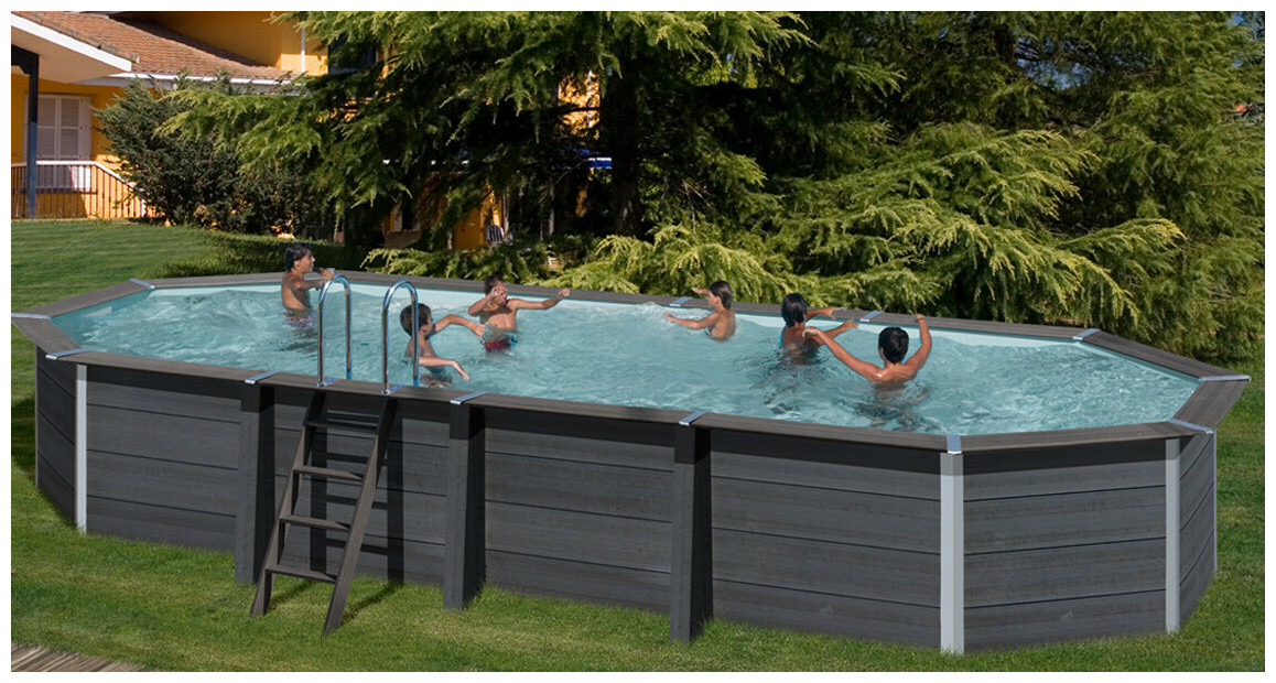 Kit piscine composite octogonale allongée - 8.04 m x 3.86 m H.1.24 m