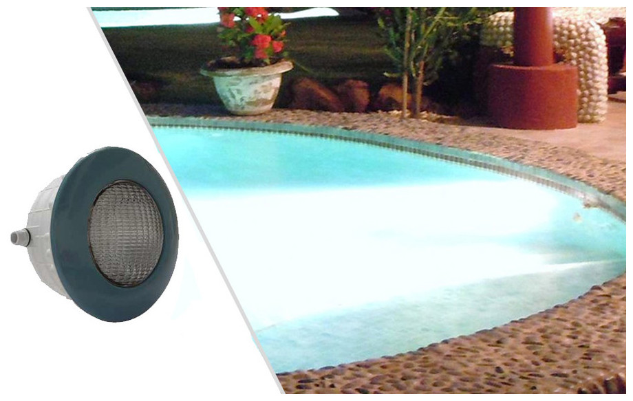 projecteur led bleu 1.14 lumière blanche pour piscine béton et liner en situation