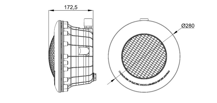 dimensions du projecteur bleu led blanche pour piscine béton et liner