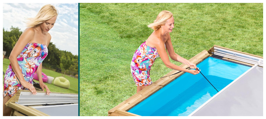 Piscine bois Pistoche - couverture de sécurité sous margelles intégrées