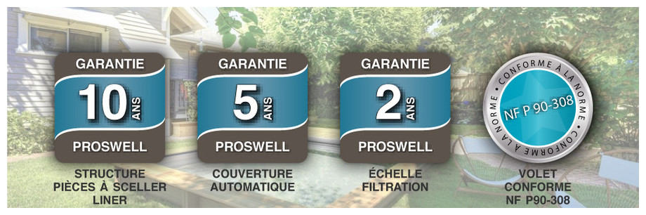Piscine bois hors-sol Urbaine - pictos garanties et norme de sécurité