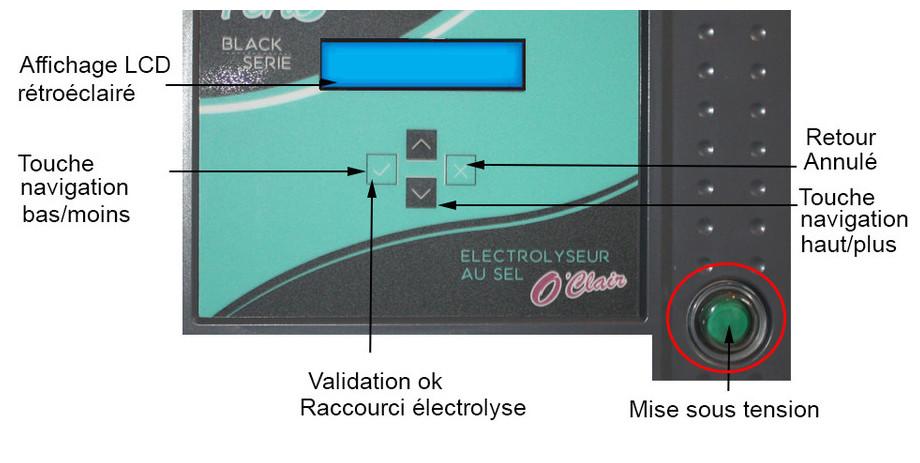 électrolyseur au sel de piscine Perle Série Black commande