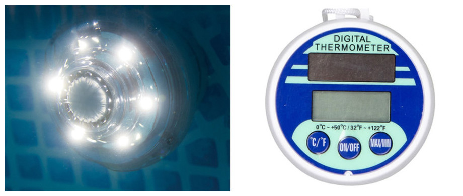 Kit piscine tubulaire Intex habillage PVC éclairage led et thermomètre digital
