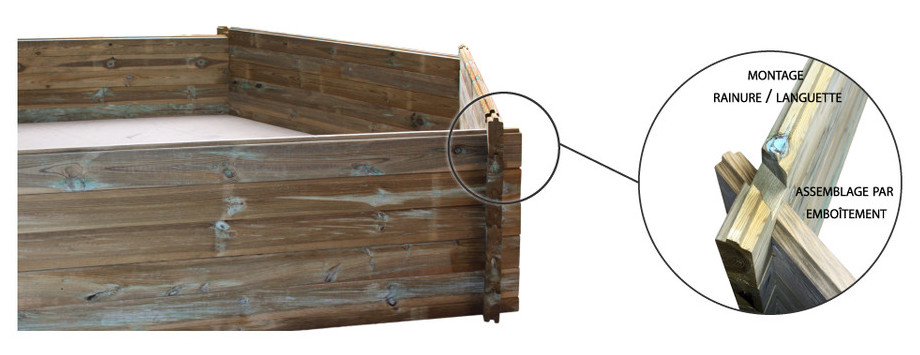 montage de la structure en bois de la piscine woodfirst original 400x250x119 en situation