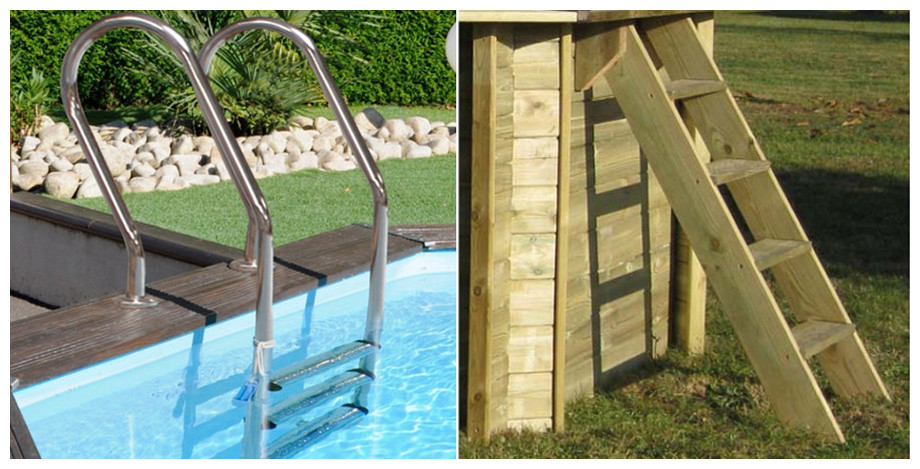 échelle d'accès piscine bois woodfirst original rectangle