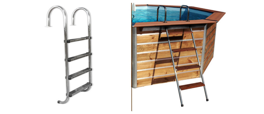 échelle piscine bois waterclip rectangle en situation