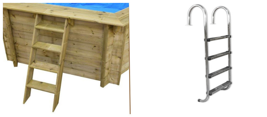 échelle d'accès piscine bois waterclip hexagonale summum