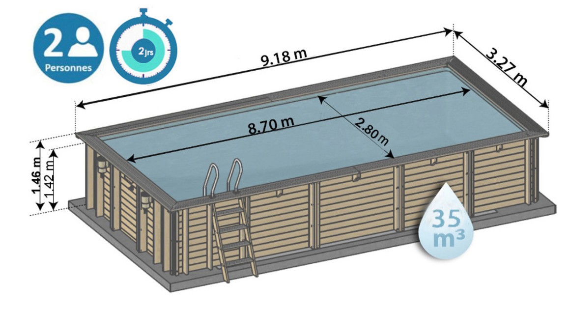 dimensions de la piscine bois anise sunbay en situation