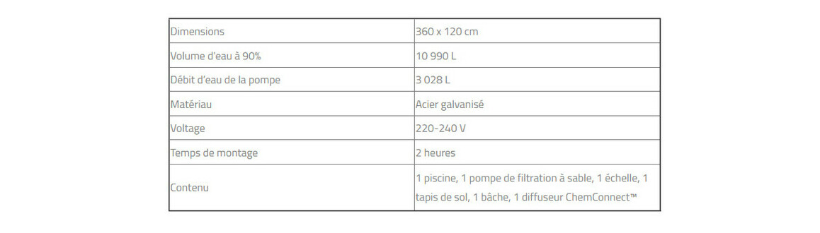 caractéristiques de la Piscine hors sol Hydrium ronde grise - Ø 3.60 x H.1.20 m