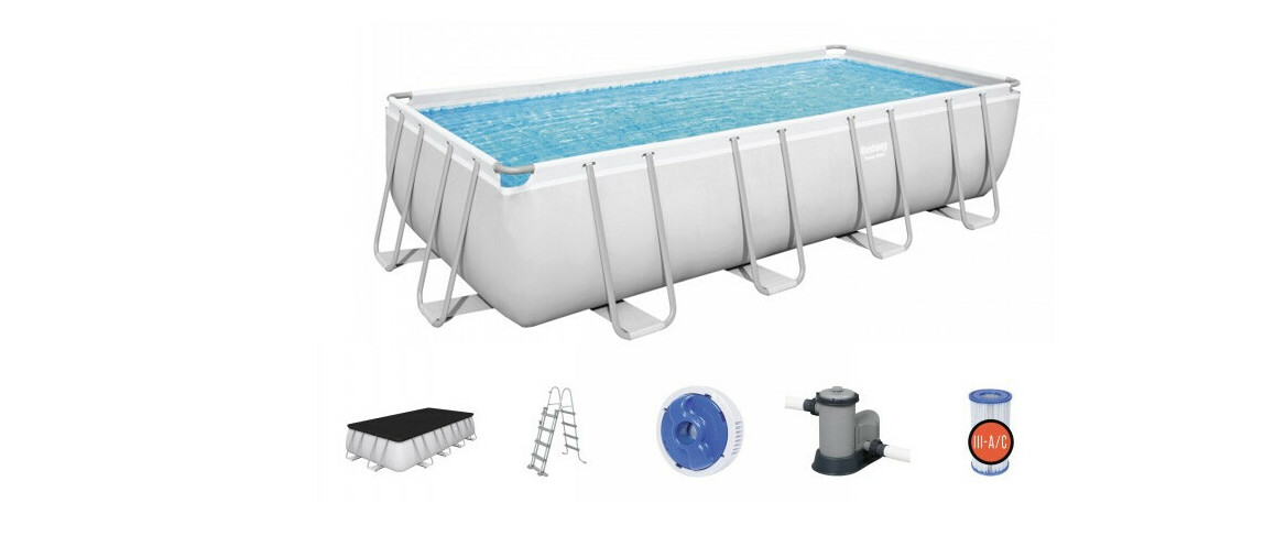 équipement de  la piscine hors sol Power Steel rectangle grise - 5.49 x 2.74 x H.1.22 m