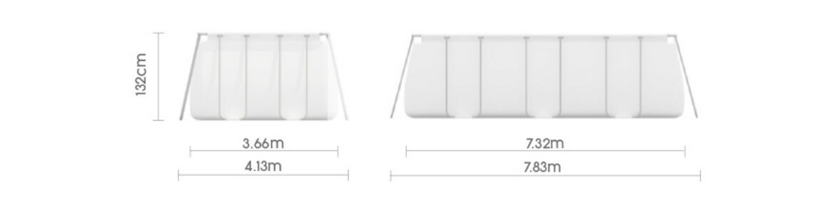 dimensions de la Piscine hors sol Power Steel rectangle grise - 7.32 x 3.66 x 1.32 m