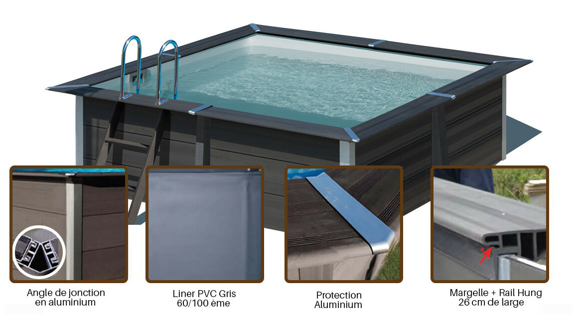 structure du Kit piscine composite carrée - 3.26 m x 3.26 m x H 0.96 m