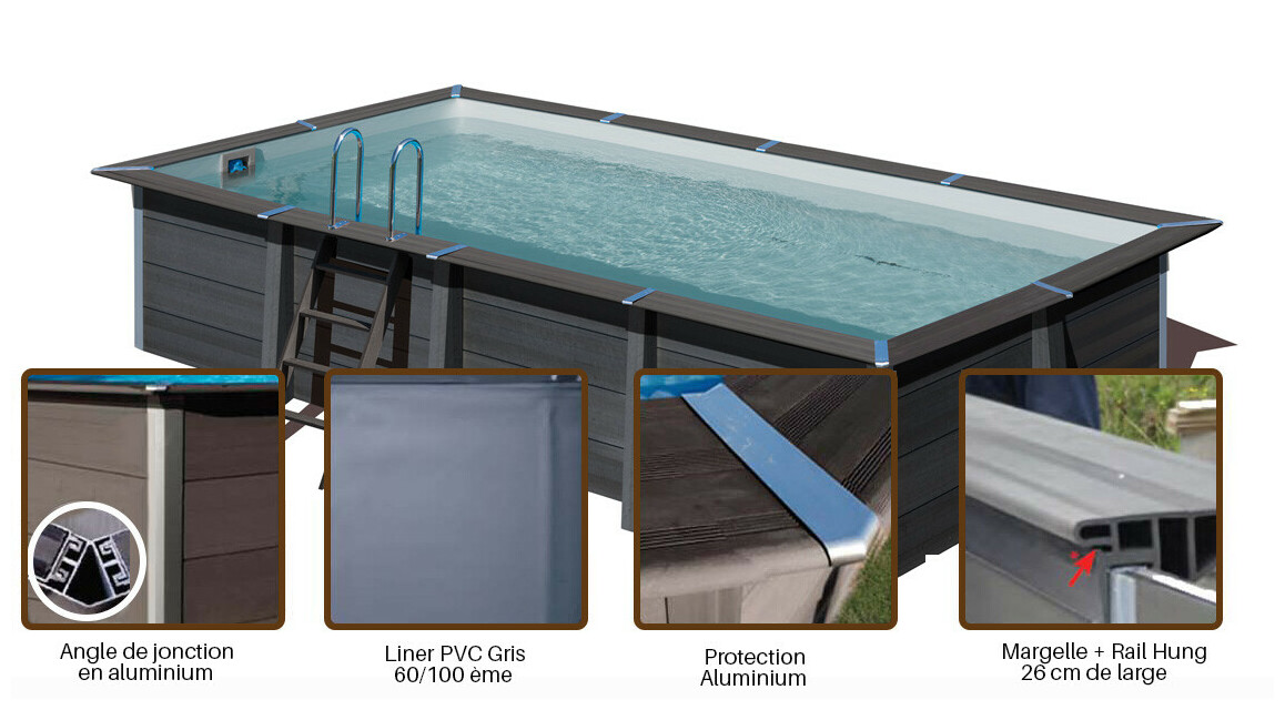structure du kit  piscine composite rectangle - 6.06 m x 3.26 m x H.1.24 m