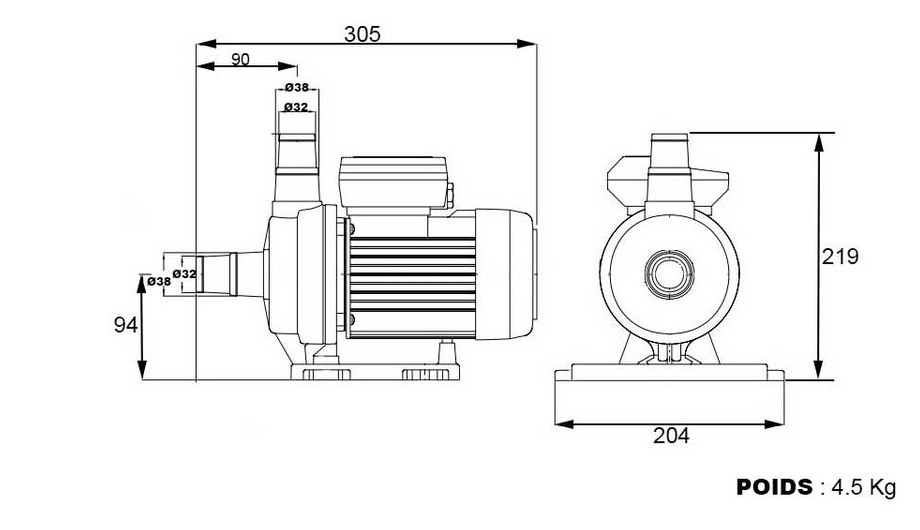 dimensions et poids de la pompe de filtration de piscine Basic by ESPA