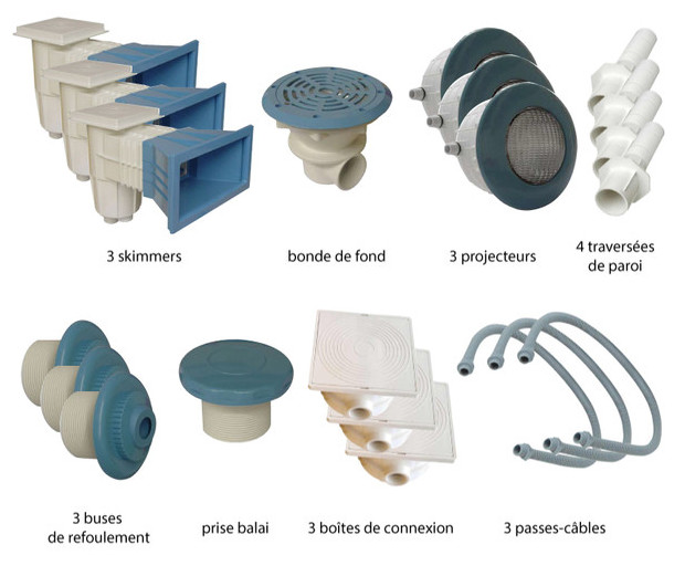 pieces a sceller pour piscine beton 10 x 5 -> 13 x 6 m - Kit bleu