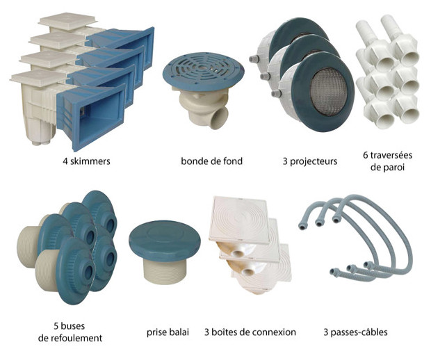 pieces a sceller - kit piscine béton bleu - dimensions 13 x 6 -> 15 x 7.5