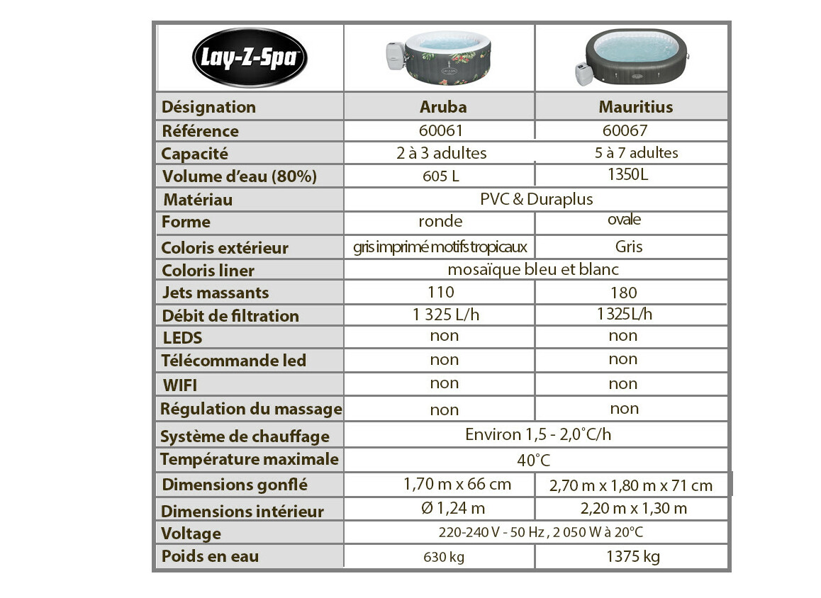 caractéristiques des spas airjets bestway