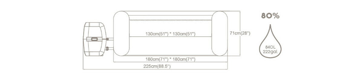 dimensions du spa Lay-Z Hawaï Airjet - 4/6 places carré