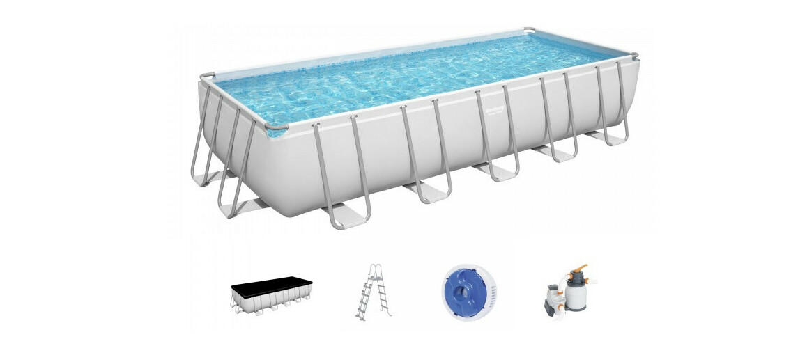 équipement de la piscine hors sol Power Steel rectangle grise - 6.40 x 2.74 x H.1.32 m