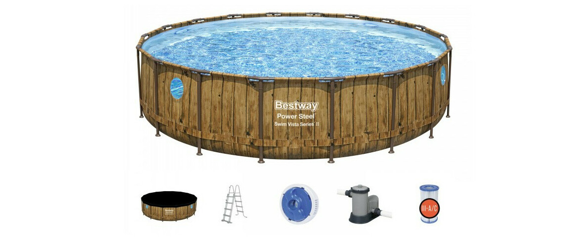 équipement de la piscine  hors sol Power Steel Swim Vista décor bois - Ø5.49 x 1.22 cm