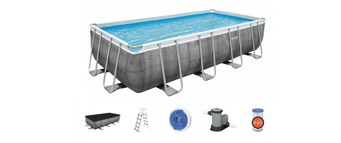 équipement de la piscine  hors sol Power Steel rectangle rotin gris - 5.49 x 2.74 x 1.22 m