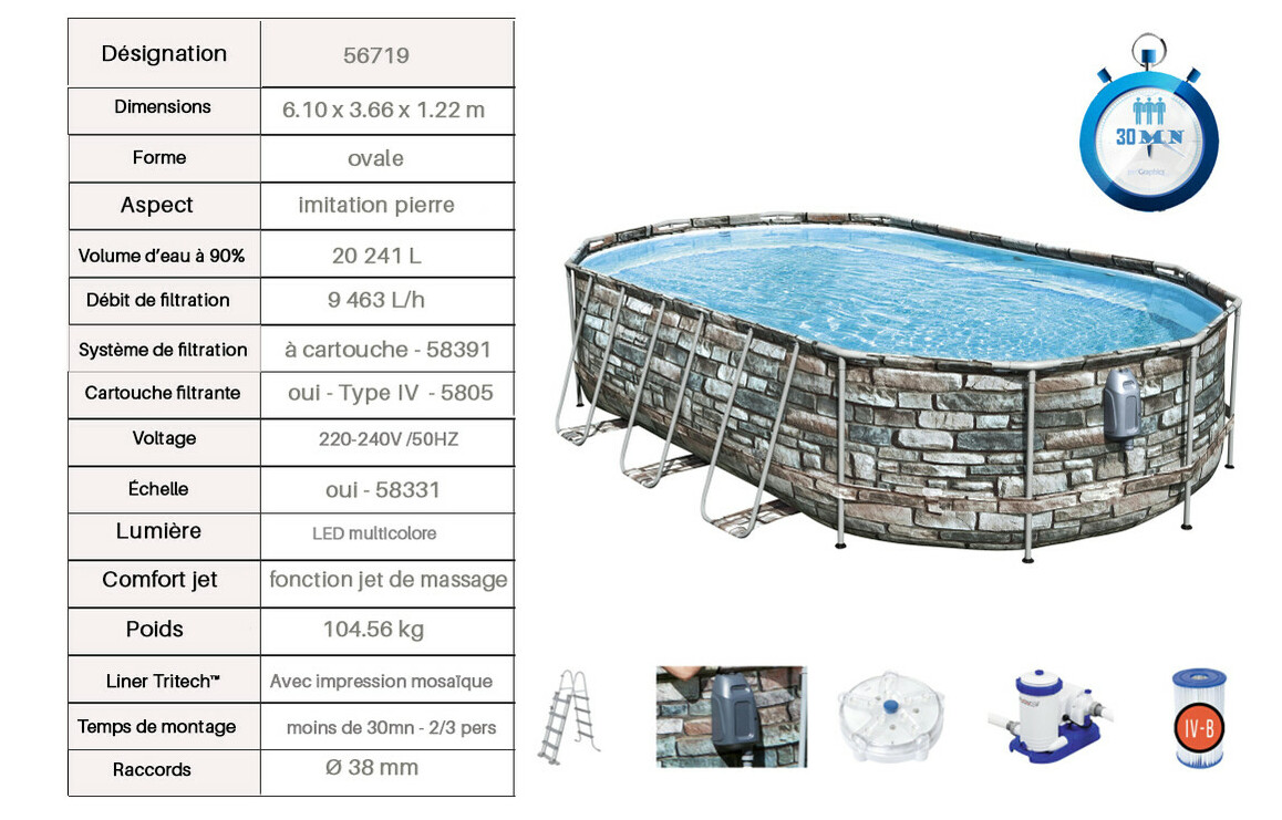 équipement de la piscine bestway power steel aspect pierre