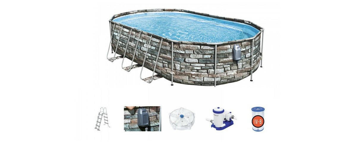 équipement de la piscine hors sol Power Steel ovale effet pierres - 6.10 x 3.66 x 1.22 m