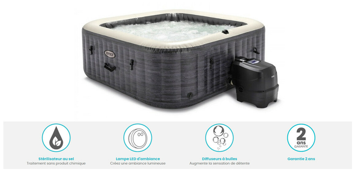 pure spa intex carré led ardoise 4 ou 6 places