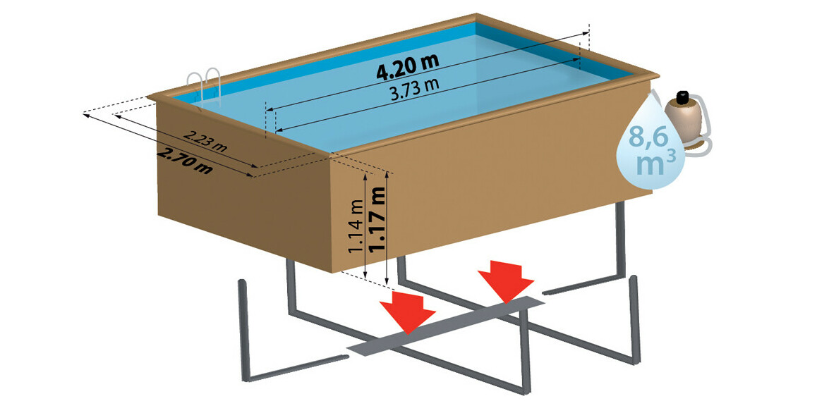 dimensions de la piscine bois rectangle Woodfirst Original Marbella 2 - 420 x 2.70 x 117 cm