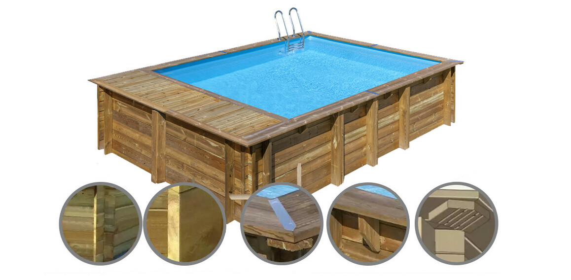 structure de la piscine bois rectangle Woodfirst Original Evora Plus - 620 x 4.20 x 136 cm