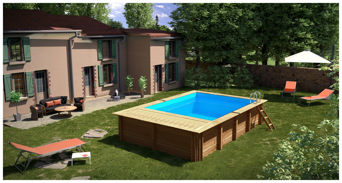 Piscine bois rectangle Woodfirst Original Evora Plus - 620 x 4.20 x 136 cm en situation