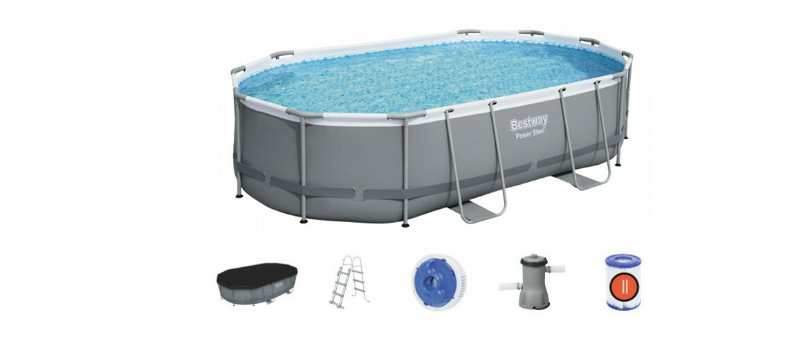 équipement de la piscine hors sol Steel Pro Max™ ovale grise - 4.88 x 3.05 x H.1.07 m