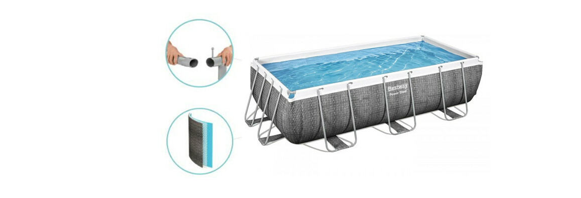 descriptif de la piscine  hors sol Power Steel rectangle rotin gris - 4.04 x 2.01 x H.1 m