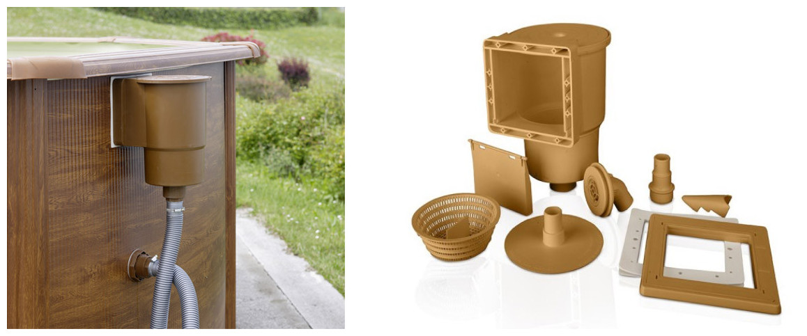 skimmer pour piscine hors sol gré aspect bois en situation