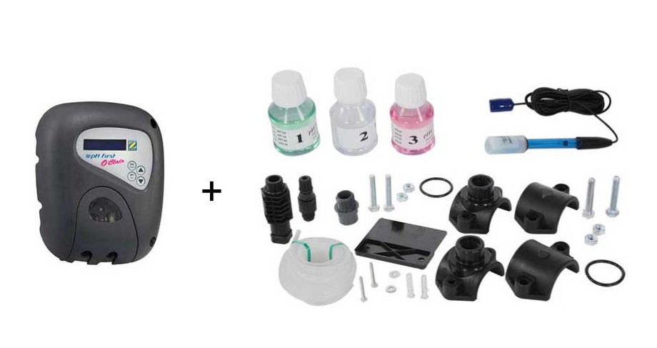 contenu du pack régulateur pH First O Clair Zodiac en situation