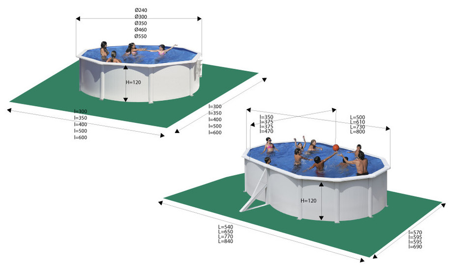 Piscine hors-sol Gré Fidji acier - dimensions