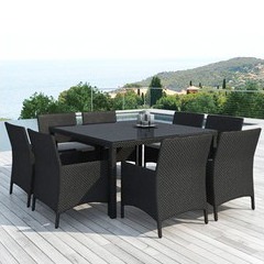 Salon repas de jardin Leda en résine noire