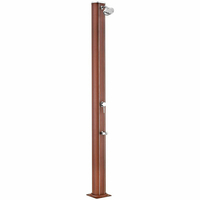 Douche solaire droite Alu aspect bois 32 L avec rince-pieds