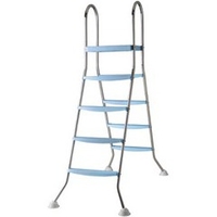 Echelle acier inoxydable 2 x 4 marches avec plateforme pour piscine hors-sol GRE H142 cm