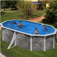 Kit piscine hors-sol Cerdeña acier aspect pierre ovale 2 renforts apparents 500 x 300 x H120 cm