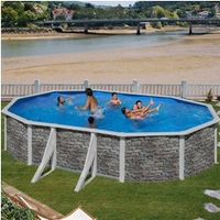 Kit piscine hors-sol Cerdeña acier aspect pierre ovale 4 renforts apparents 610 x 375 x H120 cm