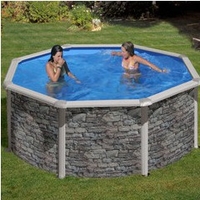 Kit piscine hors-sol Cerdeña acier aspect pierre ronde Ø240 x H120 cm