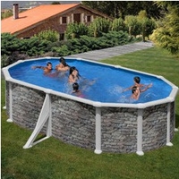 Kit piscine hors-sol Corcega acier aspect pierre ovale 2 renforts 500 x 300 x H132 cm