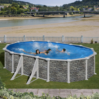 Kit piscine hors-sol Corcega acier aspect pierre ovale 4 renforts 610 x 375 x H132 cm