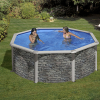 Kit piscine hors-sol Corcega acier aspect pierre ronde Ø350 x H132cm
