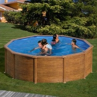 Kit piscine hors-sol Mauritius acier aspect bois ronde Ø460 x H132 cm