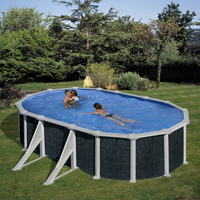 Kit piscine hors-sol Rattan acier aspect rotin ovale 4 renforts 610 x 375 x H132 cm