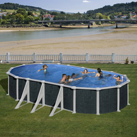 Kit piscine hors-sol Rattan acier aspect rotin ovale 6 renforts 730 x 375 x H132 cm