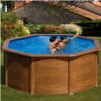 Kit piscine hors-sol Pacific acier décor bois ronde Ø240 x H120 cm